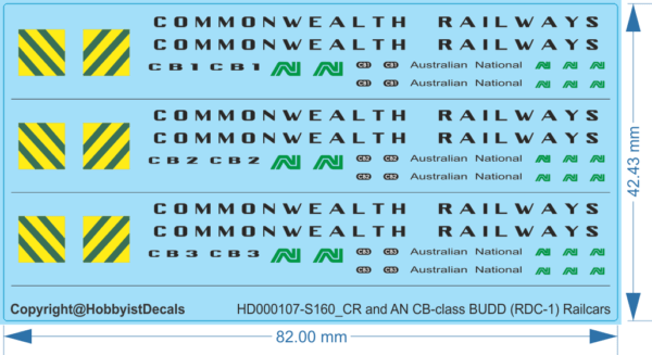 CR and AN CB-class BUDD (RDC-1) Railcar - HO (1/87) N (1/160) - Railway & Train Decals