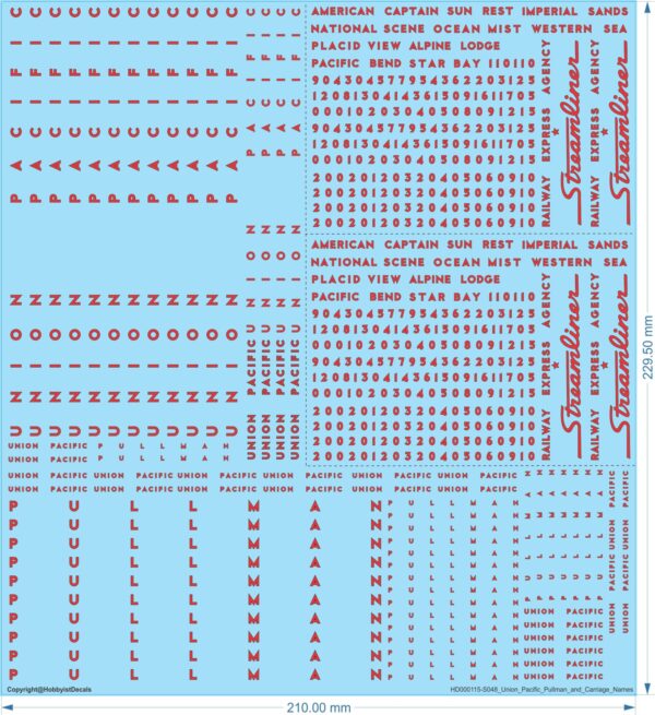 Union Pacific, Pullman and Carriage Names - 1/48 - Railway & Train Decals