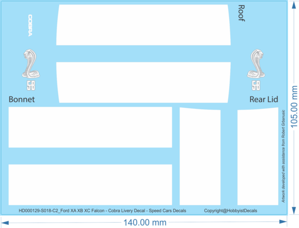 Ford XA XB XC Falcon - Cobra Livery Decal - 1/18 1/25 1/43 - Speed Cars Decals