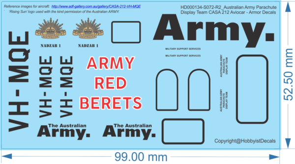 Australian Army Parachute Display Team CASA 212 Aviocar - 1/48 1/72 - Armor Decals