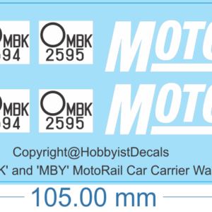 NSWR 'MBK' and 'MBY' MotoRail Car Carrier Wagon - HO (1/87) - Railway & Train Decals