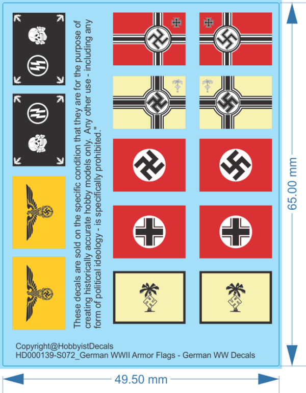 German WWII Armor Flags - 1/16 1/35 1/72 - German WW Decals