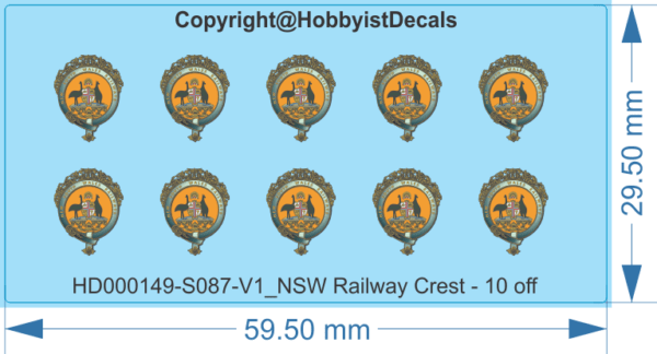 NSW Railway Crest - 10 off & 20 off - HO (1/87) N (1/160) - Railway & Train Decals