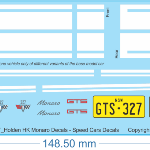 Holden HK Monaro Decals - 1/18 1/25 - Speed Cars Decals