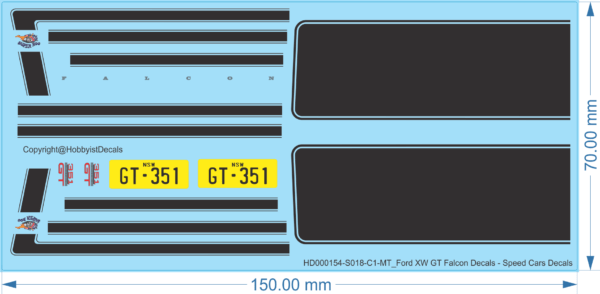 Ford XW GT Falcon Decals - 1/18 1/25 - Speed Cars Decals