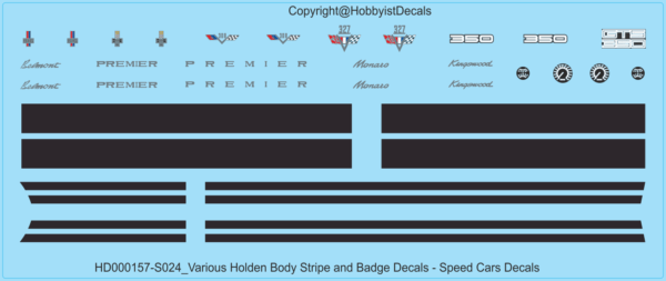 Various Holden Body Stripe and Badge Decals - 1/24 - Speed Cars Decals