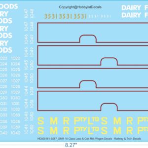 SMR 10-Class Loco & Oak Milk Wagon Decals - HO (1/87) - Railway & Train Decals