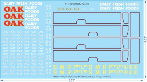 SMR 10-Class Loco & Oak Milk Wagon Decals - HO (1/87) - Railway & Train Decals