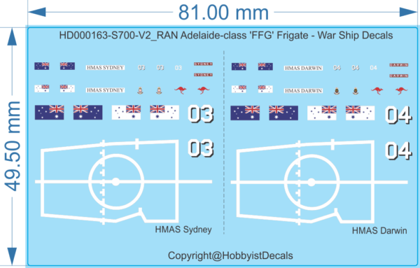 RAN Adelaide-class 'FFG' Frigate - 1/350 1/700 - War Ship Decals