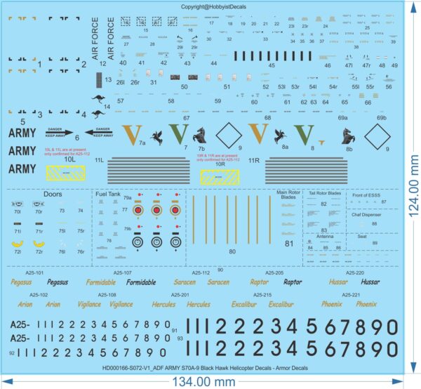 ADF ARMY S70A-9 Black Hawk Helicopter Decals -1/18 1/35 1/48 1/72 - Armor Decals