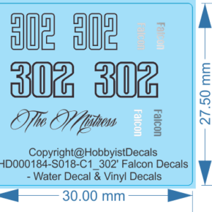 302' Falcon Decals - 1/18 - Water Decal & Vinyl Decals