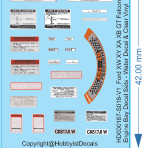 Ford XW XY XA XB GT Falcon Engine Bay Decal Sets - 1/18 - Water Decal & Clear Vinyl
