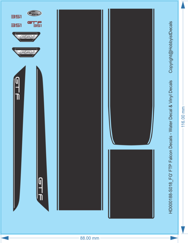 FG' FTP Falcon Decals - 1/18 - Water Decal & Vinyl Decals - Waterslide, 1/18