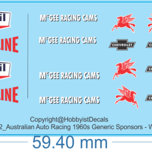 Australian Auto Racing 1960s Generic Sponsors - 1/24 1/32 - Water Decal - Waterslide, 1/24