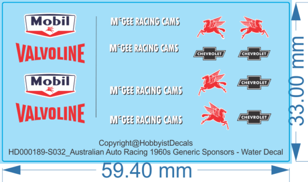 Australian Auto Racing 1960s Generic Sponsors - 1/24 1/32 - Water Decal - Waterslide, 1/24