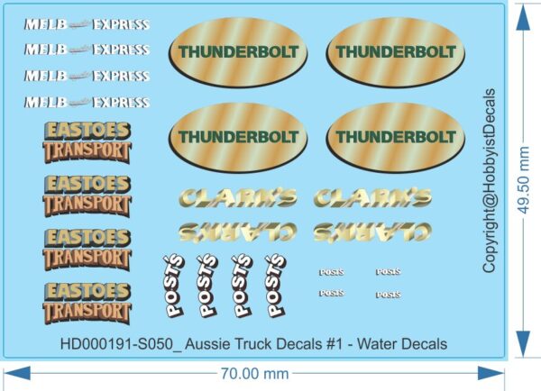 Aussie Truck Decals #1 - 1/14 1/16 1/24 1/32 1/43 1/50 1/64 1/87 - Water Decals - Waterslide, 1/16