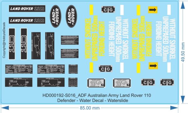 ADF Australian Army Land Rover 110 Defender - 1/16 1/35 1/72 - Water Decal - Waterslide, 1/35