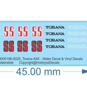 Torana A9X - 1/18 1/25 1/32 1/64- Water Decal & Vinyl Decals - Waterslide, 1/25