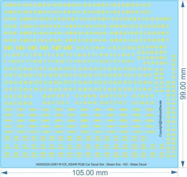 NSWR RUB Car Decal Set - Steam Era - HO (1/87) N (1/160) - Water Decal