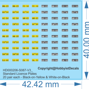 Licence Plates - NSW Standard - 1/18 HO (1/87) - Water Decal & Vinyl Decals - Clear Vinyl, 1/18