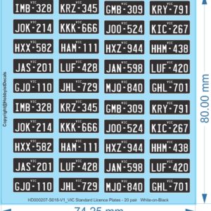 VIC Standard Licence Plates - 20 pair Licence Plates - 1/18 HO(1/87) - Water Decal & Clear Vinyl