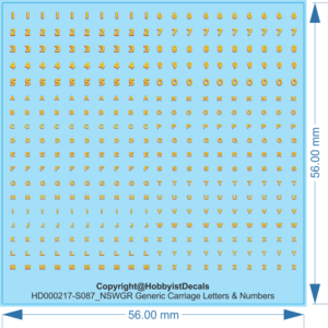 NSWR Carriage Letters & Numbers (1960s and later) - 1/43 1/87 1/160 - Water Decal - Waterslide, HO (1/87)