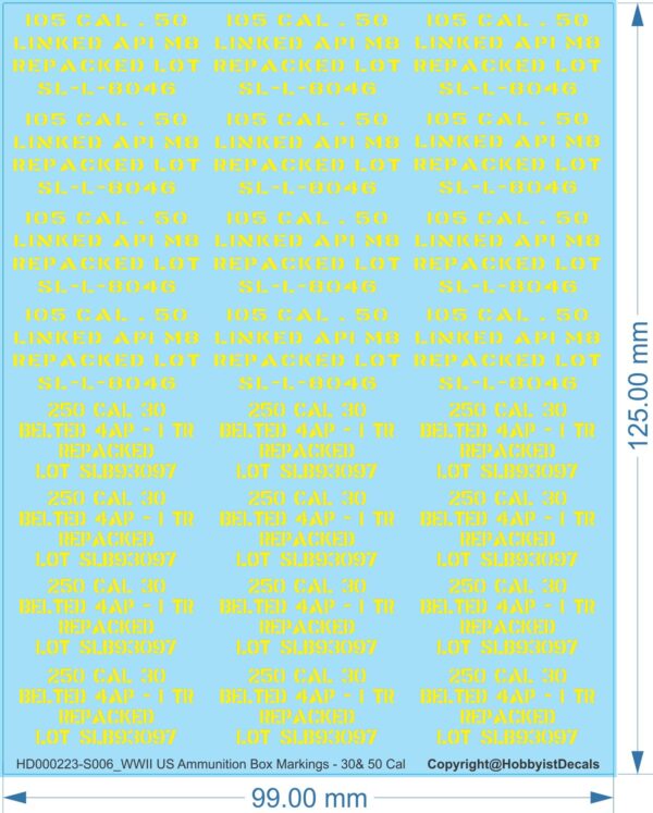 WWII US Ammunition Box Markings - 1/6 1/12 1/35 1/56 - Water Decals - Waterslide, 1/35