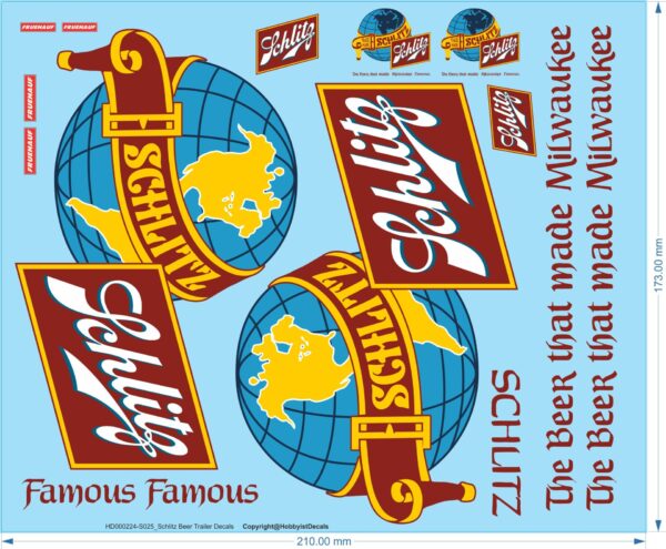 Schlitz Beer Trailer Decals - 1/25 - Water Decals - Waterslide, 1/25