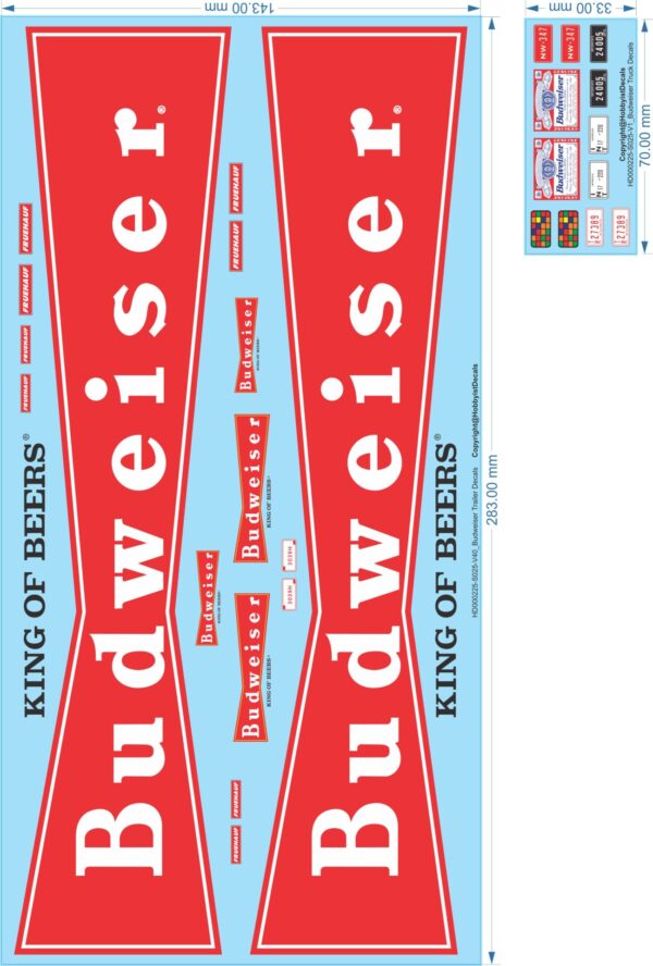 Budweiser Trailer Decals - 1/25 - Water Decals