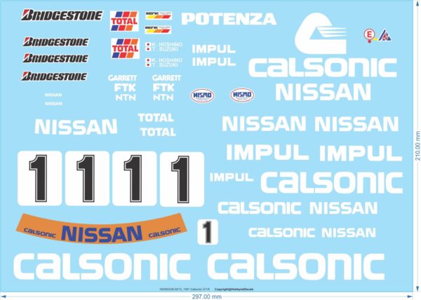 Calsonic Nissan GT-R Decals - 1/10 - Water Decal & Clear Vinyl - Waterslide