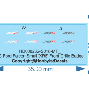 Ford FG Falcon Small 'XR8' Front Grille Badge - 1/18 1/32 - Water Decal & Clear Vinyl - Clear Vinyl, 1/18