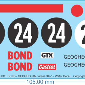 1973 HDT BOND/GEOGHEGAN Torana XU-1 - 1/18 - Water Decals - Waterslide