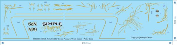 Peterbilt 359 'Simple Pleasures' Truck Decals - 1/25 - Water Decal - Waterslide