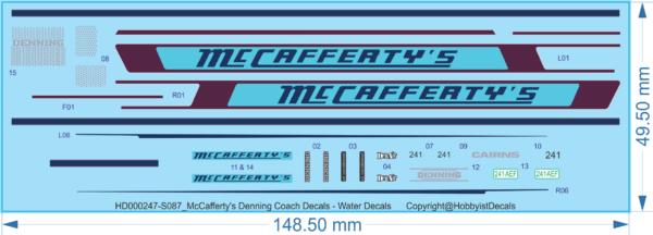 McCafferty's Denning Coach Decals - HO (1/87) - Water Decals - Waterslide