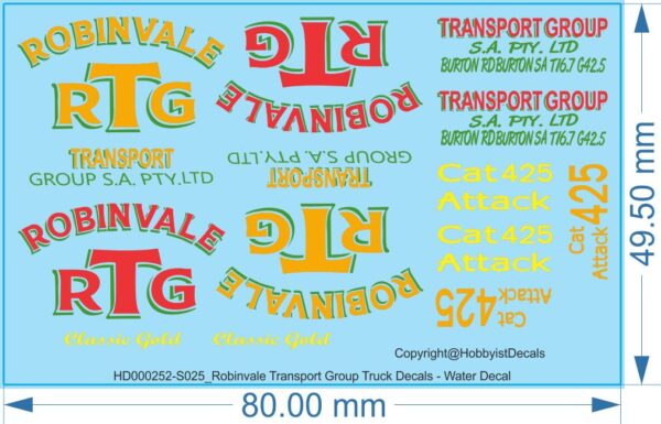 Robinvale Transport Group Truck Decals - 1/25 - Water Decals - Waterslide, 1/25