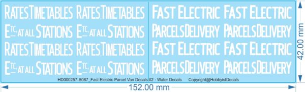 Fast Electric Parcel Van Decals #2 - HO (1/87) - Water Decals - Waterslide, HO (1/87)