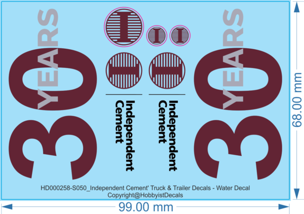 Independent Cement' Truck & Trailer Decals - 1/50 - Water Decals - Waterslide, 1/50