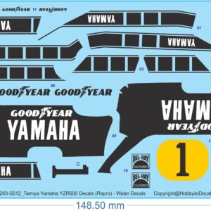 Tamiya Yamaha YZR500 Decals (Repro) - 1/12 - Water Decals - Waterslide, 1/12