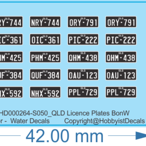 QLD Licence Plates BonW - 10-pr - 1/50 - Water Decals - Waterslide, 1/50