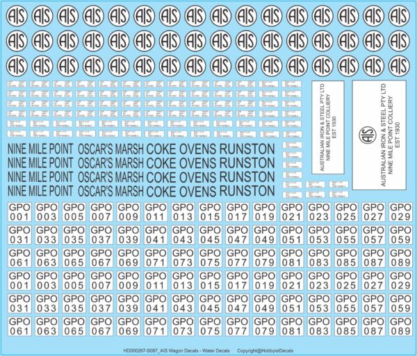 AIS Wagon Decals - HO (1/87) - Water Decals - Waterslide, HO (1/87)