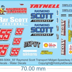 55' Raymond Scott Transport Midget-Speedway Slot Car Decals - 1/18 1/24 1/32 1/64 - Water Decals - Waterslide, 1/64