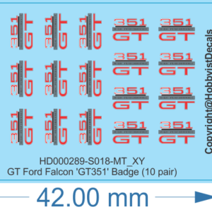 Ford XY GT Falcon - GT351 Badge (10-pr) - 1/18 1/25 - Water Decal & Clear Vinyl - Clear Vinyl, 1/18