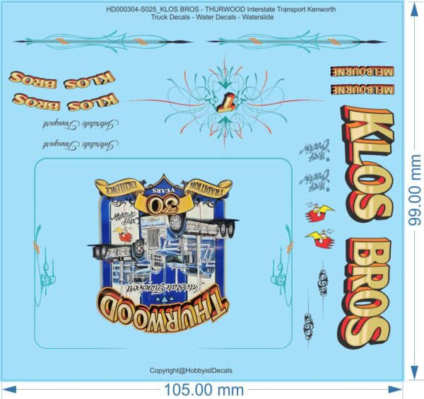 KLOS BROS - THURWOOD Interstate Transport: Kenworth Decals (1/14, 1/25, 1/50)