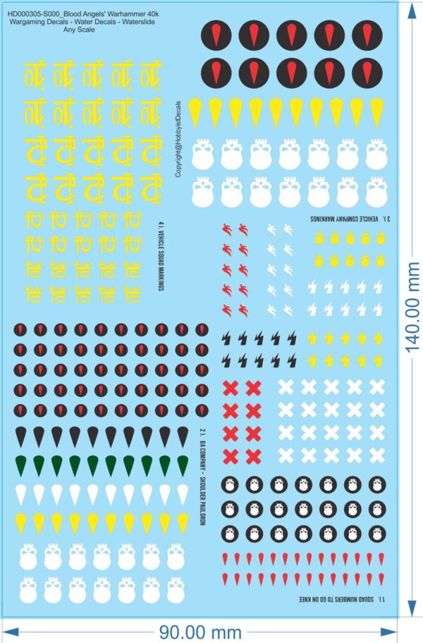 Blood Angels Warhammer 40k Wargaming Decals - Water Decals - Waterslide, Any Scale