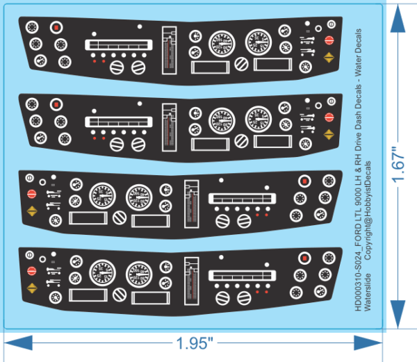 FORD LTL 9000 LH & RH Drive Dash Decals - 1/24 - Water Decals - Waterslide, 1/24