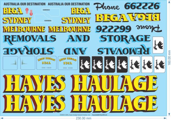 Hayes Haulage' Kenworth Furniture Van Sheet # 1 - 1/25 - Water Decals - Waterslide, 1/25