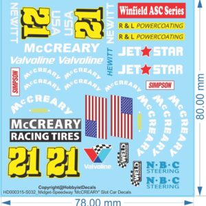 McCREARY Midget-Speedway Slot Car Decals - 1/18 1/24 1/32 1/64 - Water Decals - Waterslide, 1/32