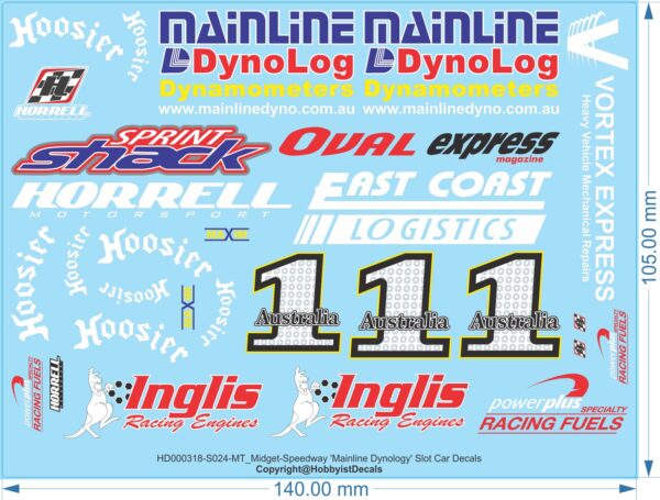 Mainline Dynology Midget-Speedway Slot Car Decal - 1/18 1/24 1/32 1/64 - Water Decals - Waterslide