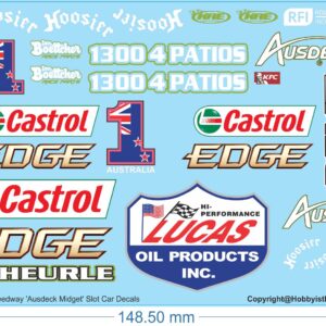 Ausdeck Midget-Speedway Slot Car Decals - 1/18 1/24 1/32 1/64 - Water Decals - Waterslide, 1/32