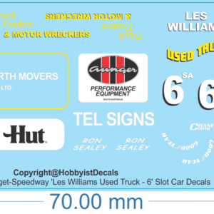 Les Williams '6' Midget-Speedway Slot Car Decals - 1/18 1/24 1/32 1/64 - Water Decal - Waterslide, 1/64